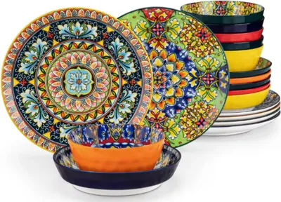 Image de Services de table Bohemian – 6 personnes – Céramique – Assiettes à petit-déjeuner et assiettes plates
