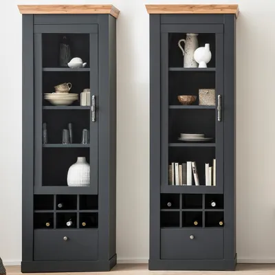 Produktbild von Vitrinenschrank Set inkl. Beleuchtung in anthrazit mit Wotan Eiche Nb., B/H/T ca. 164/201/38 cm