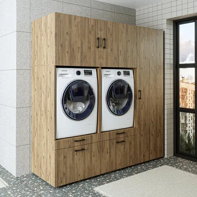 Produktbild von Roomart SERIE 2 Waschmaschinen-Doppelschrank 194 cm breit, Eiche
