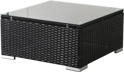 Produktbild von AREBOS Poly-Rattan Beistelltisch | Schwarz | Wetterbeständiger Garten-Tisch | Kaffeetisch mit Einer Glasplatte | 70 x 70 x 34 cm
