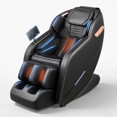 Image de VEVOR, fauteuil de massage, modèle zéro gravité 3D avec repose-pieds extensible, programmes automatiques, airbags, fonction de chauffage pour la taille et les jambes, haut-parleurs Bluetooth, écran tactile, idéal pour la maison et le bureau