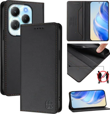 Produktbild von Lederhülle für Infinix Hot 40/Hot 40 Pro/Tecno Spark 20 Pro 4G Hülle Flip Brieftasche Kartenfächern Ständer Schutzhülle Schwarz