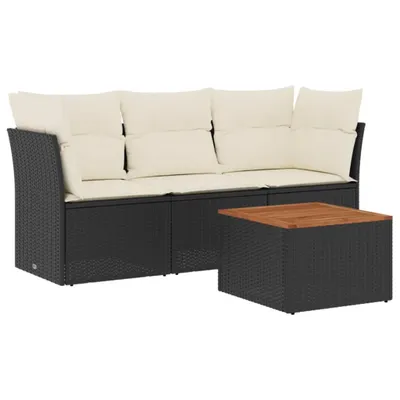 Produktbild von vidaXL 4-tlg. Garten-Sofagarnitur mit Kissen Schwarz Poly Rattan