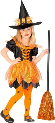 Immagine prodotto di Costume da strega per bambini con abito e cappello - bambini 116 cm - 4-5 anni