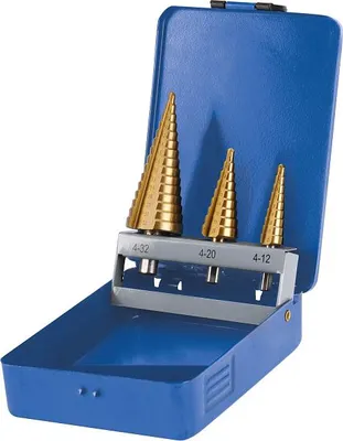 Produktbild von Vrtáky stupňovité, sada 3ks, Ř4-12/1mm, Ř4-20/2mm, Ř4-32/2mm