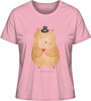 Produktbild von Mr. & Mrs. Panda Oberteil Damen Hamster Hut Größe S - Baumwolle Pink - Geschenk, Shirt Mit Spruch, Zauberer, Basic T-Shirt, Magier, Zwerghamster, Lustige Sprüche, Zylinder