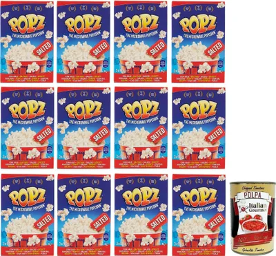 Produktbild von 12x Popz Microonde The Microwave Popcorn mit Salz für Mikrowellen 3x90g + Italian Gourmet Polpa di Pomodoro 400g Dose