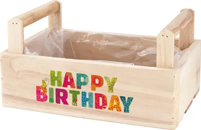 Produktbild von Pflanzkorb als DIY Geschenkverpackung mit "Happy Birthday" Aufdruck