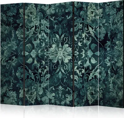 Produktbild von 5-teiliger Einseitiger Vlies Paravent - Oriental Carpet Pattern - Emerald Ornaments and Rubbed Patterns 225x172 cm Blumen p-H-10001-z-b