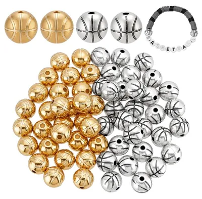 Basketballperlen 60 Stk., 10 mm, Gold/Silber, Legierung, DIY-Schmuck