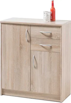 Image de Commode -Reproduction chêne Sonoma - 74 x 86 cm - 2 portes - 2 tiroirs - 3 tablettes