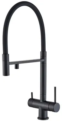 Produktbild von 3-Wege Küchenarmatur HighFlex  mit Wasserfilter-Anschluss, herausziehbare Brause, 360° schwenkbar, getrennte Wasserwege, Keramikkartusche Shwarz-Matt