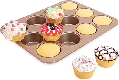 Produktbild von CANDeal Antihaftbeschichtete Muffinform Zum Backen, Große Cupcake-Form Mit 12 Mulden – Lebensmittelechte Antihaftbeschichtung, Einfache Entformungsbeschichtung, Hervorragende Backleistung, Muffinblech