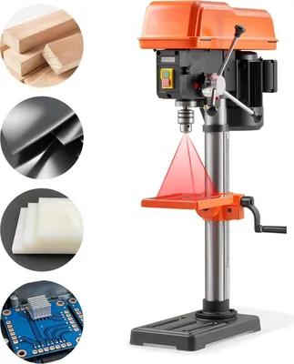 Produktbild von Tischbohrmaschine - Säulenbohrmaschine 254 mm, 400 W - Drehzahl 440–2600 U/min stufenlos - Laserführung - Neigbarer Tisch 45° - LED-Arbeitslicht - Für Holz & Metall