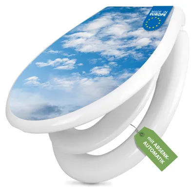Produktbild von banjado Familien WC Sitz weiß mit Kindersitz und Absenkautomatik und Motiv Wolken 1 [TDWK 12830]