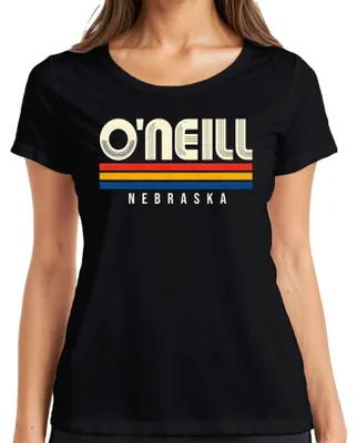 Produktbild von O'Neill Nebraska Vintage Retro 70s 80s Style Streifen Geschenk USA Damen T-Shirt, Schwarz, XL