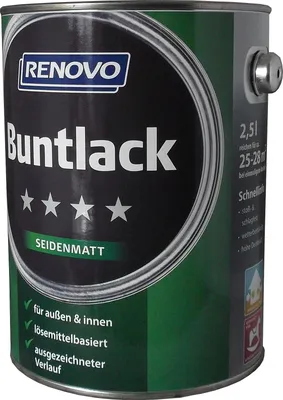 Produktbild von Renovo Buntlack innen/außen Seidenmatt 2,5 Farbwahl, Farbe:RAL 0096 Altweiß