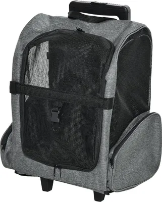 Produktbild von PawHut Hundetrolley Transporttasche Tragetasche 2-in-1 Haustierrucksack Grau