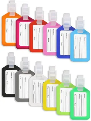 Immagine prodotto di Set di 12 etichette in plastica - con funzione di carta di credito - per valigie, bagaglio a mano ed etichette per bagagli - in plastica