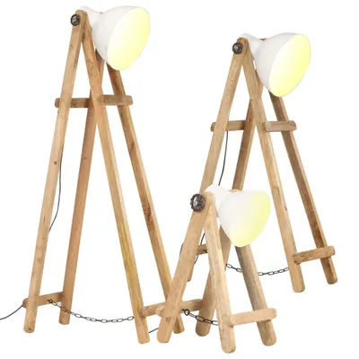 Image de Lampadaires 3 pcs Blanc E27 Bois de manguier massif