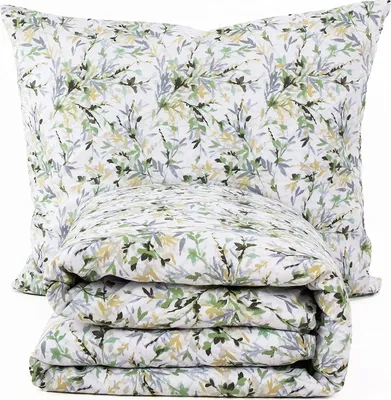 Produktbild von Bettwäsche Baumwolle Market, Sets 2 Teilig, Bettwäsche Baumwolle, Bettbezug 135x200 cm und 1 Kissenbezug 80x80 cm, Weiß und Grün, Blätter