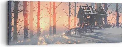 Produktbild von Bild auf Leinwand - Leinwandbild - Winter Wald Hütte - 90x30cm - Wand Bild - Wanddeko - Wandbilder - Leinwanddruck - Bilder - Kunstdruck - Wanddekoration - Leinwand bilder - Wandkunst - AB90x30-3854