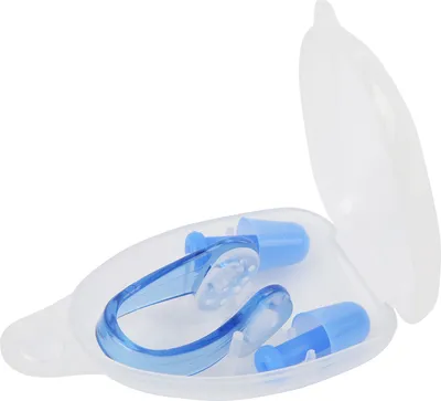 Immagine prodotto di Set di tappi per le orecchie e clip per il naso da nuoto, blu, in silicone e PC, impermeabili e morbidi – per il surf, le immersioni e gli sport acquatici