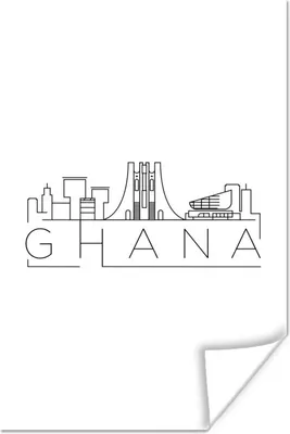 Produktbild von MuchoWow® Poster Skyline "Ghana" schwarz auf weiß 60x90 cm - Wanddekoration