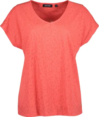 Produktbild von Blue Seven Damen T-Shirt mit V-Ausschnitt - Unifarbenes Kurzarm-Shirt mit überschnittenen Schultern in Tomate Größe 38