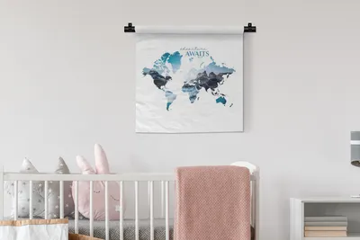 Produktbild von MuchoWow® Wandteppich Wandbehang Weltkarte - Sprichwörter - Abenteuer 60x60 cm Tapisserie Dekoration Wandtuch - Dekorationen - Wand Decke