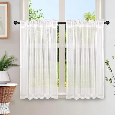 Imagen del producto de Cortina semitransparente blanca, de 65x115 cm, de 2 piezas, ideal para salón y cocina