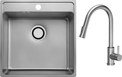 Immagine prodotto di VBChome Lavello in acciaio inox con rubinetteria 49x48x21 cm Inox struttura ruvida Lavello da incasso con foro per rubinetto Vasca grande Sifone Rubinetteria inox con scarico estraibile