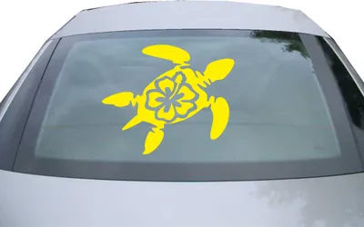 Produktbild von Indigos UG - Aufkleber Heckscheibe & Motorklappe DE2505 - gelb - 600x499 mm - Schildkröte Hawaii - Auto Scheiben Fenster Heckklappe Tuning Racing JDM - Die cut