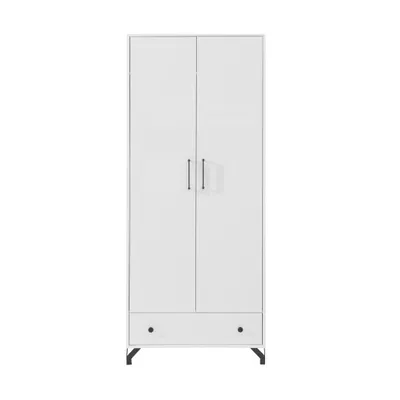 Image de Armoire BERGO blanche, armoire à portes battantes avec 2 portes & 1 tiroir, style moderne
