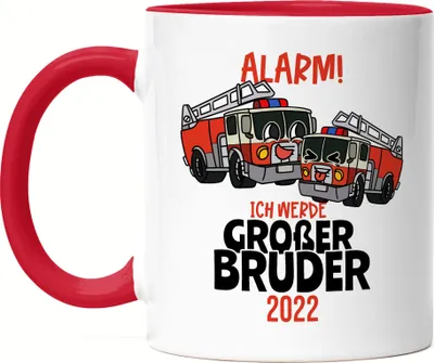 Produktbild von Ich Werde Großer Bruder 2022 Tasse Rot Ankündigung Schwangerschaft Feuerwehr-Auto Alarm Babynews