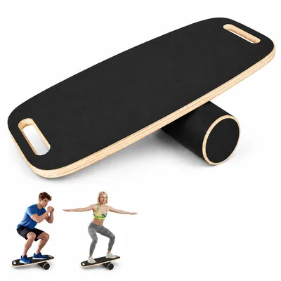 Produktbild von Gleichgewichtsbrett Holz,Balance Board mit verstellbarer Rolle und rutschfester Oberfläche,Balance Trainer für Yoga,Core-Training,Skateboard&Snowboard