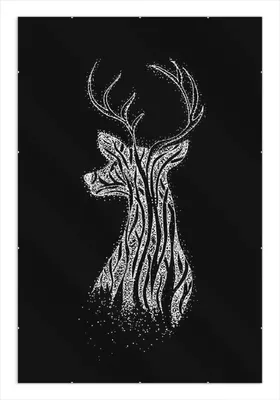 Produktbild von Wallario Wandbild Zeichnung eines Hirsches auf schwarzem Grund, Größe: 61 x 91,5 cm, Poster mit rahmenlosen Bildhalter