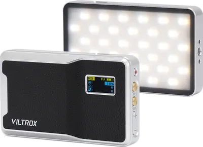 Zdjęcie produktu dla VILTROX 08X 8W światło fotograficzne RGB, pełnokolorowe światło LED, kieszonkowe światło vlogowe, 2500 K šC 8500 K, ściemnialne, z ekranem LCD, 108 koralików LED, 26 efektów świetlnych FX, wbudowany akumulator do transmisji na żywo, domowego studia, fotografii komercyjnej