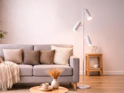 Produktbild von Moderne LED Stehlampe mit 3 Spots Metall Weiß, Leselampe Wohnzimmer, Höhe 150cm
