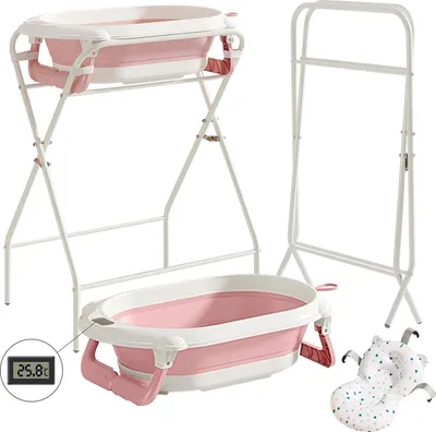 Image de Baignoire pour bébé, design pliable, contrôle de la température en temps réel, rose