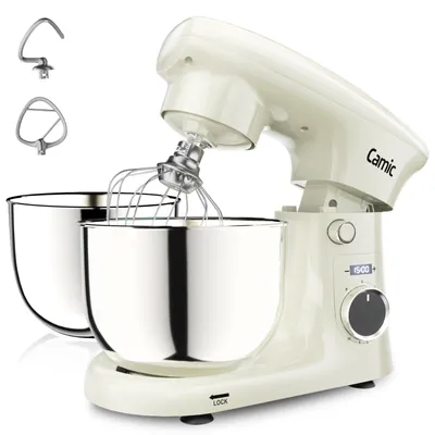 Küchenmaschine 10 Stufen, 2 Edelstahlschüsseln 4+5 l, weiß