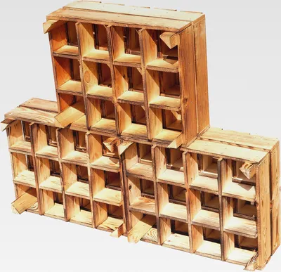 Produktbild von 3er Set Flaschenregal '12er' Weiß / Natur / Geflammt & Lackiert - Maße 50x40x23cm Regalkiste Flaschenablage Weinregal Apfelkiste / Weinkiste