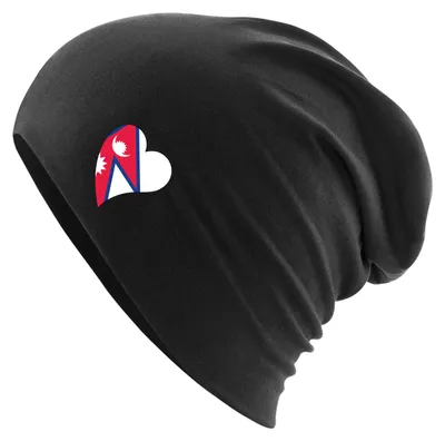 Produktbild von Huuraa Beanie Nepal Flagge Herz Black One Size Baumwolle und Elasthan Mütze Geschenkidee