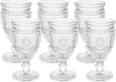 Produktbild von Kingrol 6 Stück 10oz Weingläser Kelche, 300ml Vintage Wassergläser Kelchgläser Set, Romantische Kristallglas für Party, täglichen Gebrauch