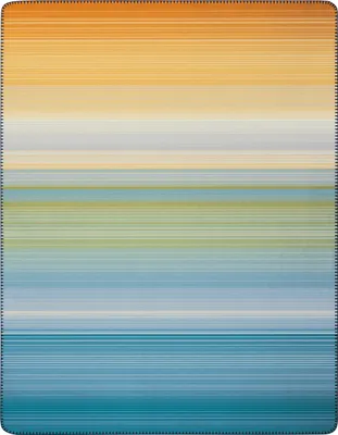 A plaid blanket with horizontal stripes of varying colors.