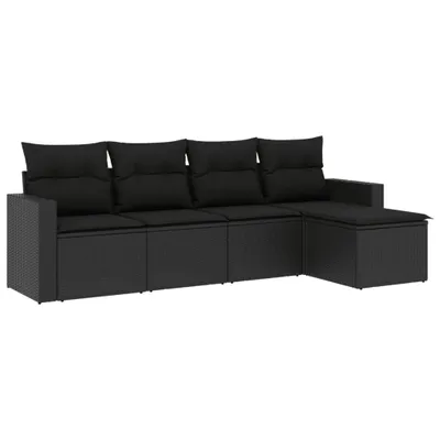 Produktbild von 5-tlg. Garten-Sofagarnitur mit Kissen Schwarz Poly Rattan