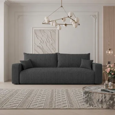 Produktbild von Schlafsofa Castelo Poso 34 Graphit Cord mit Schlaffunktion und Bettkasten Couch