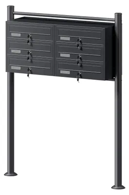 Produktbild von 6er Briefkastenanlage Anthrazit 945 x 270 x 1200 mm, Standbriefkasten mit 2x3 Fächern, Schlüssel und Namensschild