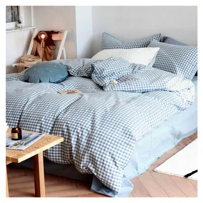 Produktbild von Bettwäsche 135x200 cm Baumwolle Kariert Blau Weiß, Renforce Baumwolle Bettwäsche Set mit Reißverschluss,  Bettwäsche Gitter für Allergiker geeignet, 1 Bettbezug & 1 Kissenbezug 80x80 cm