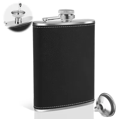 Edelstahl-Hüftflasche 227 ml mit Trichter, schwarz